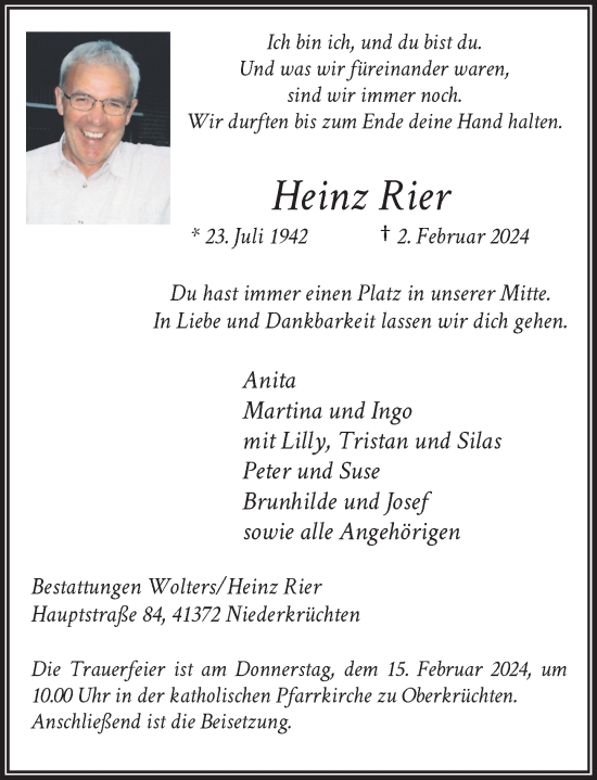 Traueranzeige von Heinz Rier von Rheinische Post