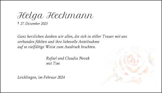 Traueranzeige von Helga Heckmann von Rheinische Post