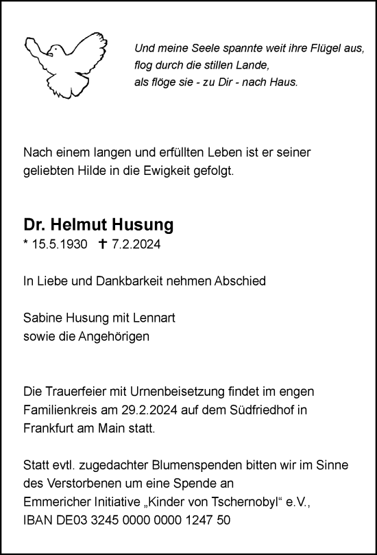 Traueranzeige von Helmut Husung von Rheinische Post