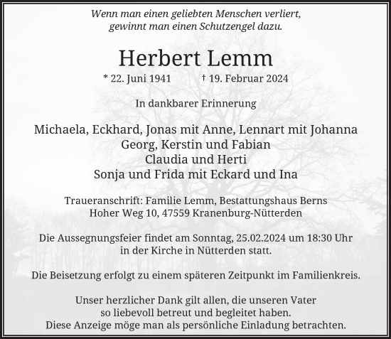 Traueranzeige von Herbert Lemm von Rheinische Post