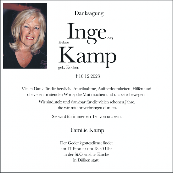 Traueranzeige von Ingeborg Helene Kamp von Rheinische Post