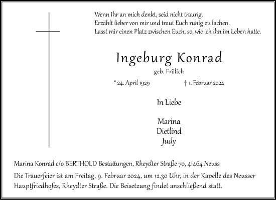 Traueranzeige von Ingeburg Konrad von Rheinische Post