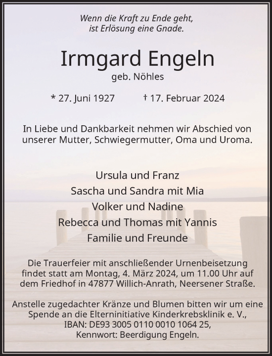 Traueranzeige von Irmgard Engeln von Rheinische Post