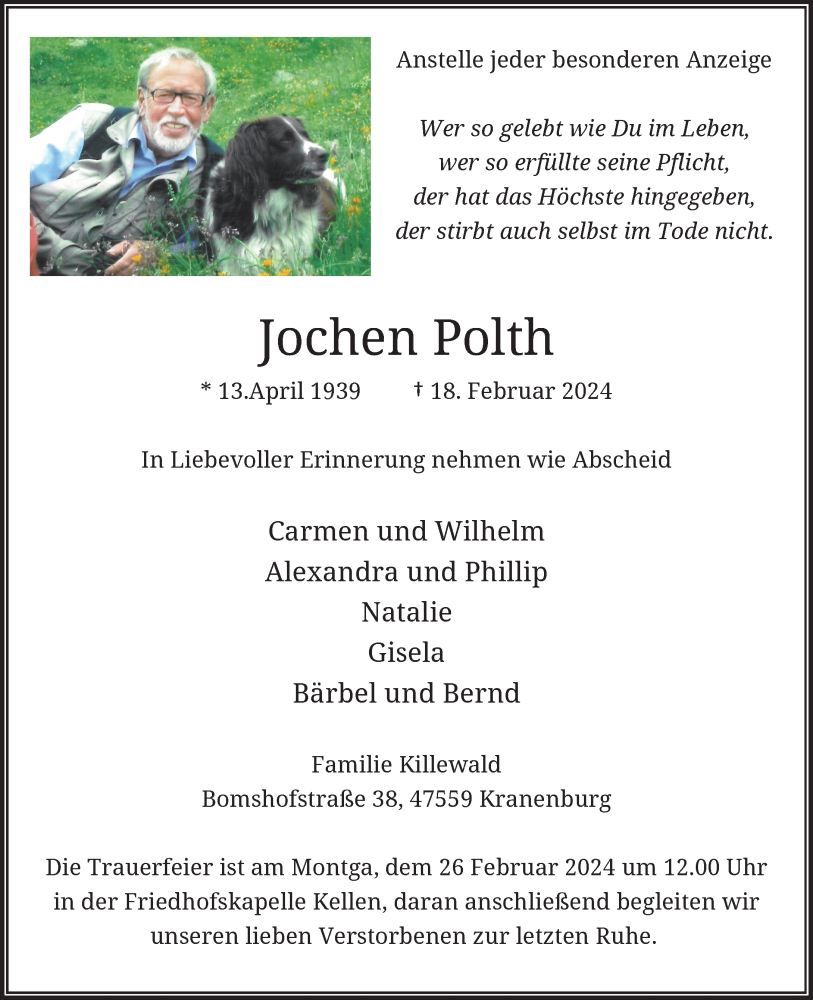  Traueranzeige für Jochen Polth vom 24.02.2024 aus Rheinische Post
