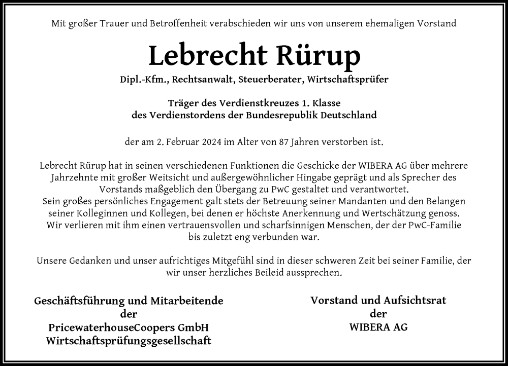  Traueranzeige für Lebrecht Rürup vom 10.02.2024 aus Rheinische Post