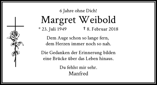 Traueranzeige von Margret Weibold von Rheinische Post