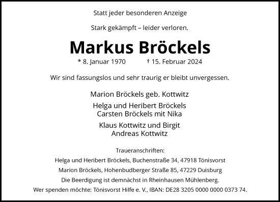 Traueranzeige von Markus Bröckels von Rheinische Post