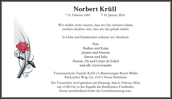 Traueranzeige von Norbert Krüll von Rheinische Post