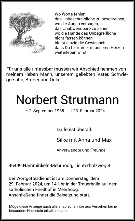 Traueranzeige von Norbert Strutmann von Rheinische Post