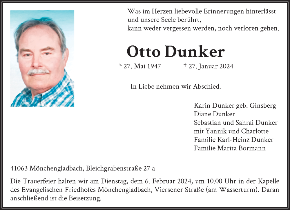  Traueranzeige für Otto Dunker vom 03.02.2024 aus Rheinische Post