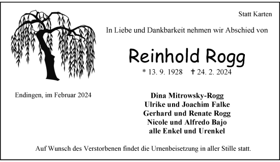 Traueranzeige von Reinhold Rogg von Rheinische Post