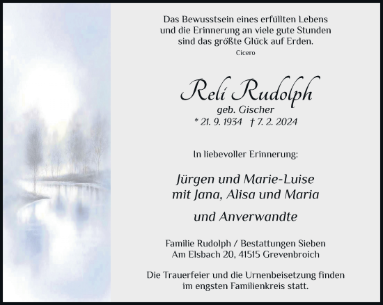 Traueranzeige von Reli Rudolph von Rheinische Post