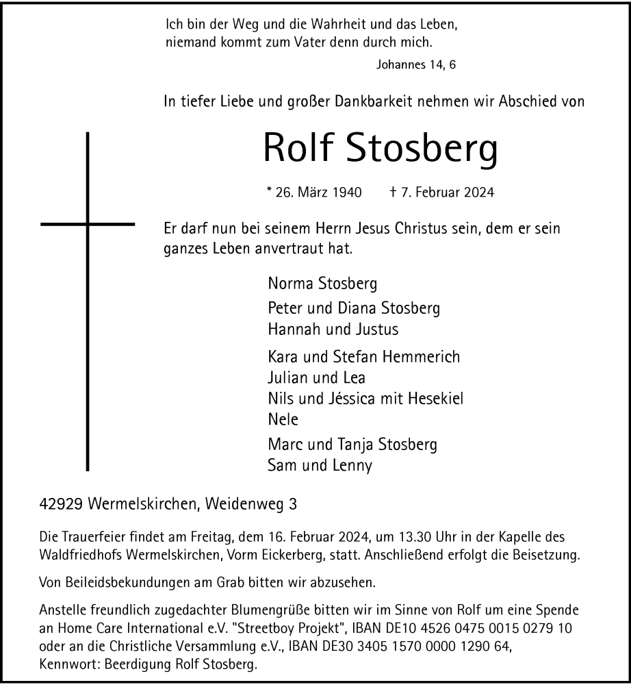  Traueranzeige für Rolf Stosberg vom 10.02.2024 aus Rheinische Post