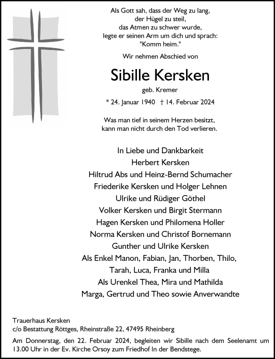 Traueranzeige von Sibille Kersken von Rheinische Post