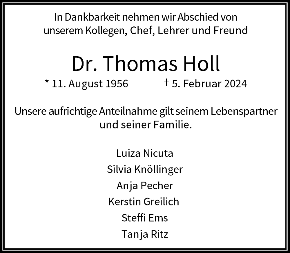  Traueranzeige für Thomas Holl vom 10.02.2024 aus Rheinische Post