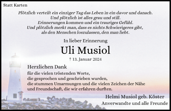 Traueranzeige von Uli Musiol von Rheinische Post