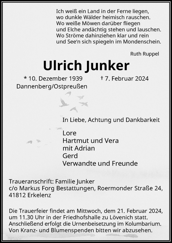 Traueranzeige von Ulrich Junker von Rheinische Post