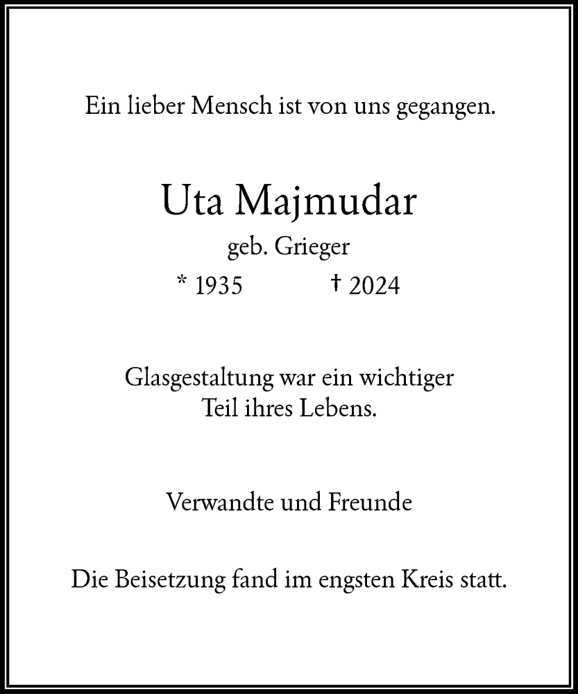  Traueranzeige für Uta Majmudar vom 10.02.2024 aus Rheinische Post