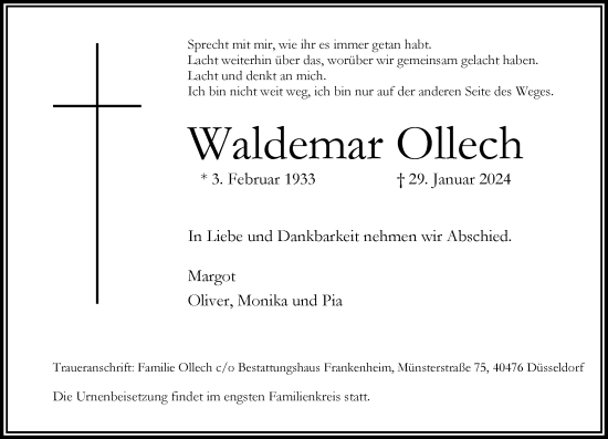 Traueranzeige von Waldemar Ollech von Rheinische Post