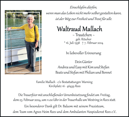 Traueranzeige von Waltraud Mallach von Rheinische Post