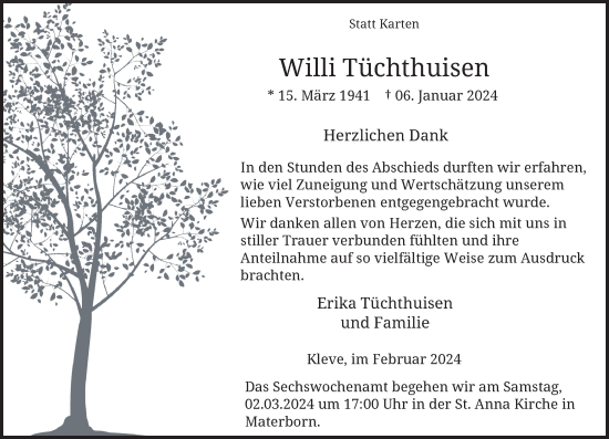 Traueranzeige von Willi Tüchthuisen von Rheinische Post