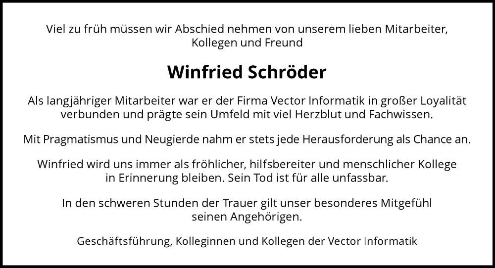  Traueranzeige für Winfried Schröder vom 06.02.2024 aus Rheinische Post
