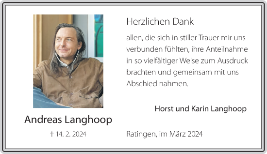 Traueranzeige von Andreas Langhoop von Rheinische Post