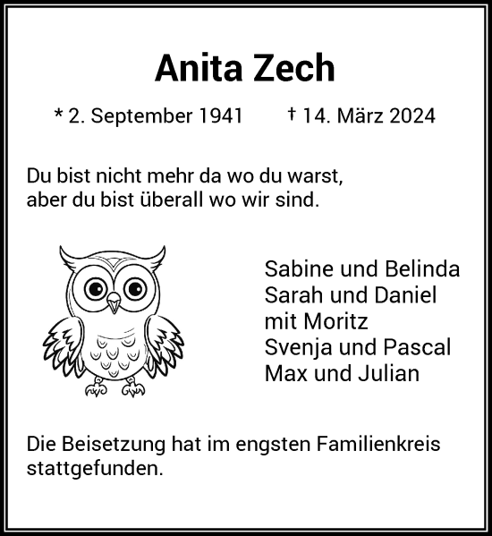 Traueranzeige von Anita Zech von Rheinische Post