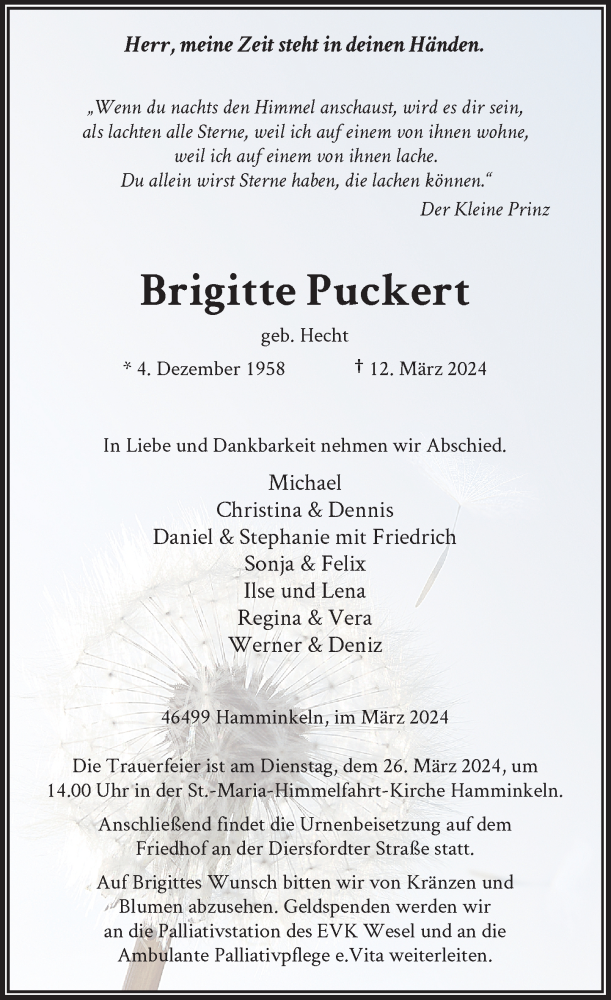  Traueranzeige für Brigitte Puckert vom 16.03.2024 aus Rheinische Post