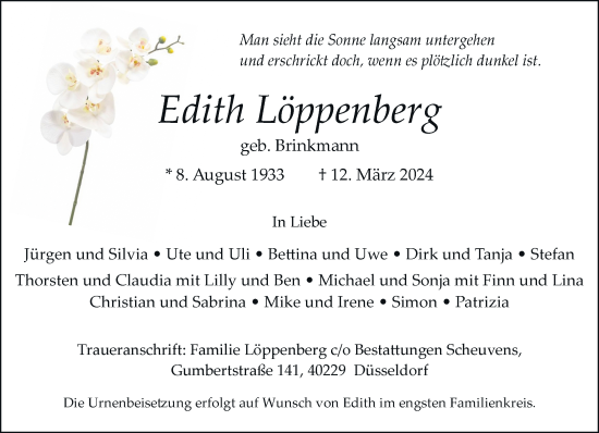 Traueranzeige von Edith Löppenberg von Rheinische Post