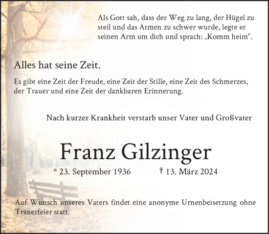 Traueranzeige von Franz Gilzinger von Rheinische Post