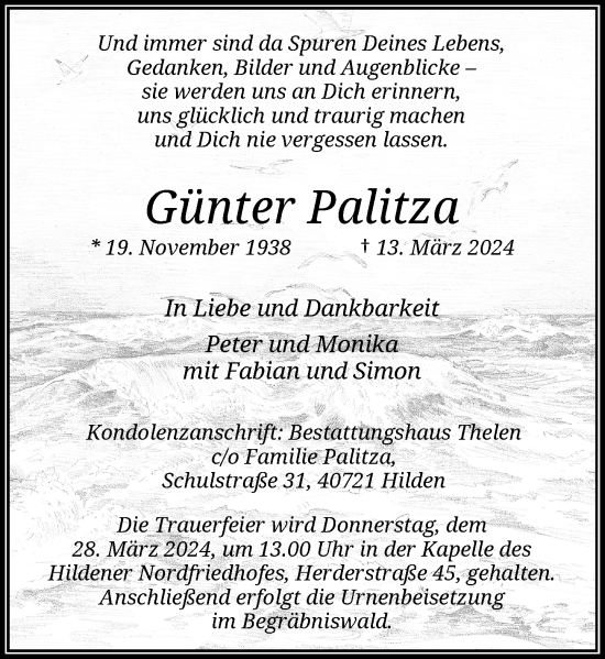 Traueranzeige von Günter Palitza von Rheinische Post