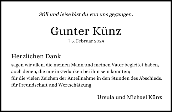 Traueranzeige von Gunter Künz von Rheinische Post