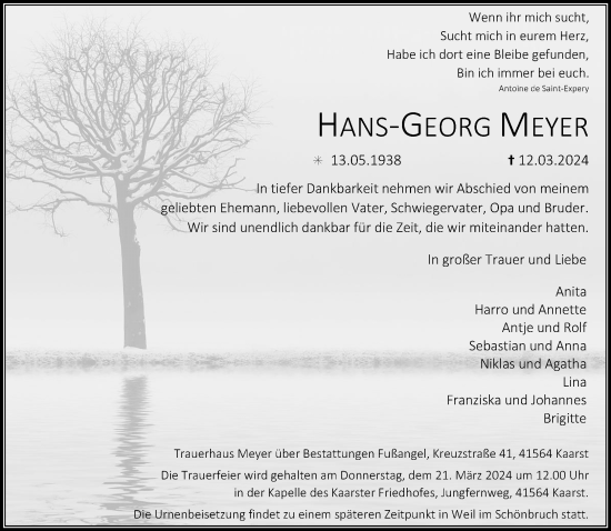Traueranzeige von Hans-Georg Meyer von Rheinische Post