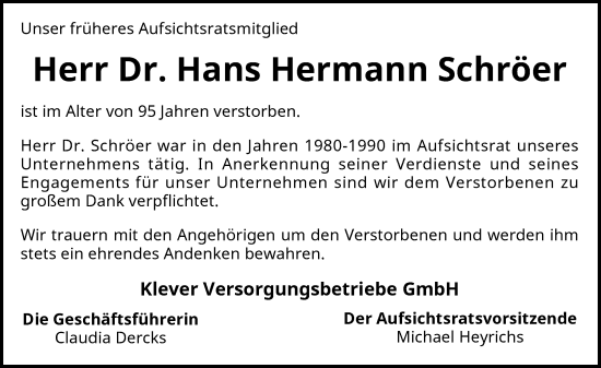 Traueranzeige von Hans Hermann Schröer von Rheinische Post