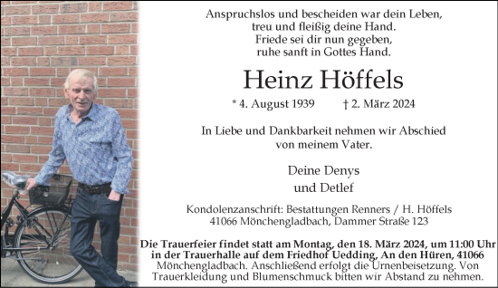 Traueranzeige von Heinz Höffels von Rheinische Post