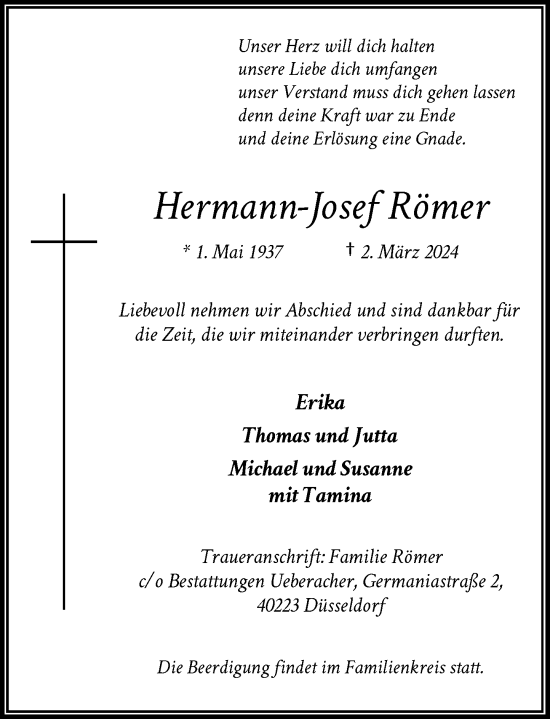 Traueranzeige von Hermann-Josef Römer von Rheinische Post