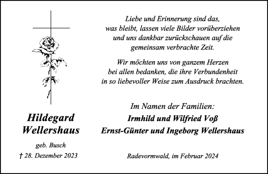 Traueranzeige von Hildegard Wellershaus von Rheinische Post