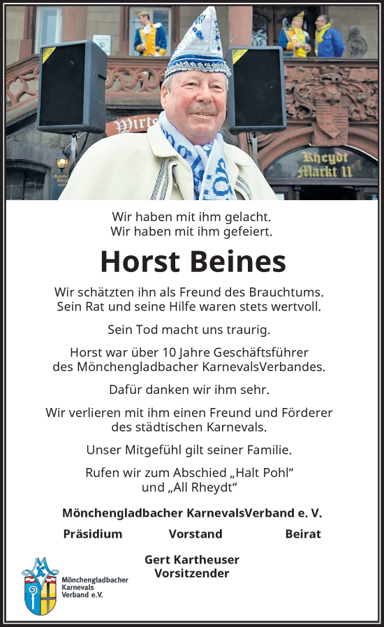 Traueranzeige von Horst Beines von Rheinische Post