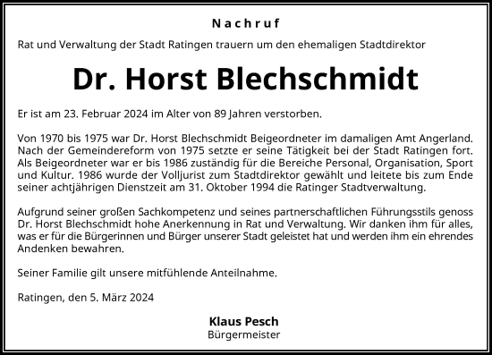 Traueranzeige von Horst Blechschmidt von Rheinische Post