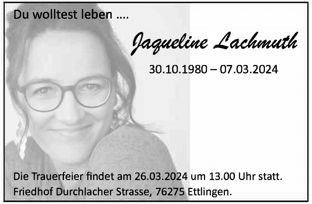  Traueranzeige für Jaqueline Lachmuth vom 22.03.2024 aus Rheinische Post