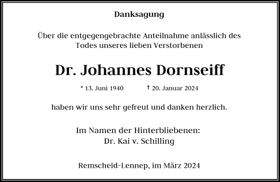 Traueranzeige von Johannes Dornseiff von Rheinische Post