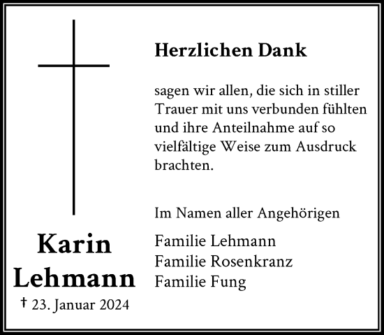 Traueranzeige von Karin Lehmann von Rheinische Post