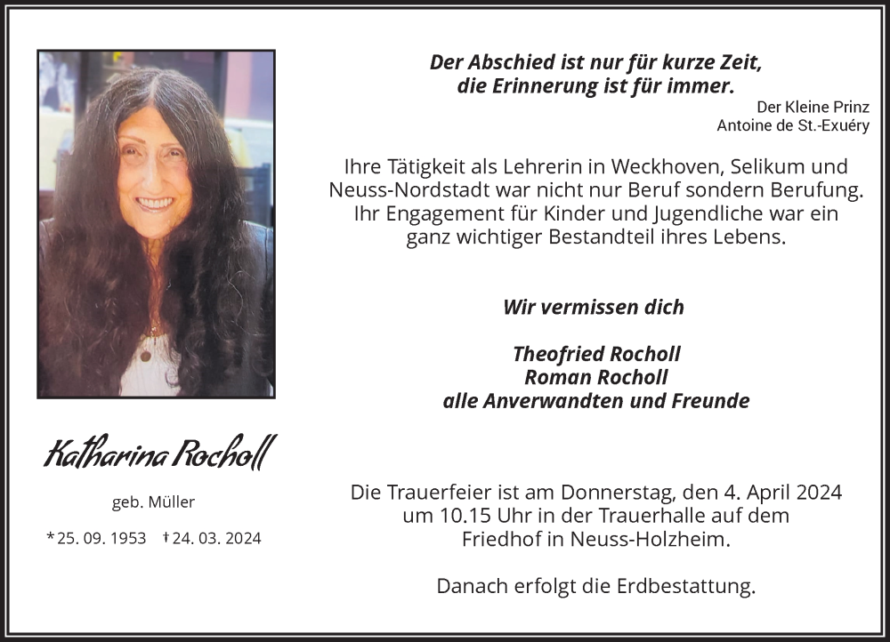  Traueranzeige für Katharina Rocholl vom 30.03.2024 aus Rheinische Post