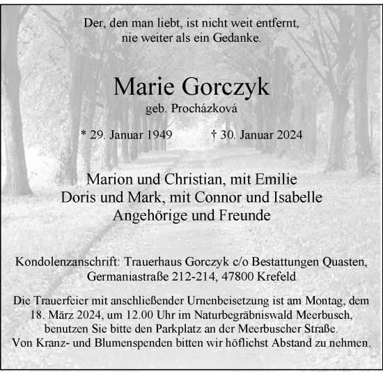 Traueranzeige von Marie Gorczyk von Rheinische Post
