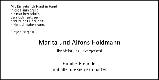 Traueranzeige von Marita und Alfons Holdmann von Rheinische Post