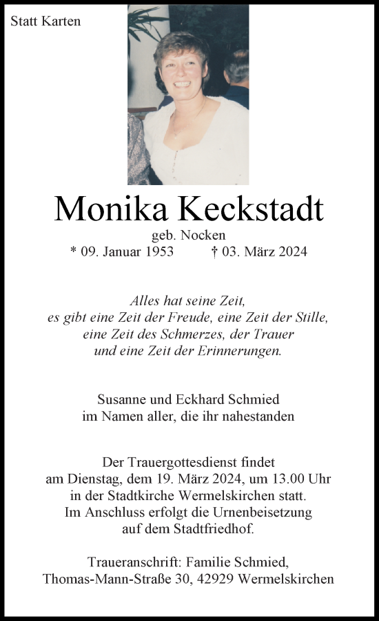 Traueranzeige von Monika Keckstadt von Rheinische Post