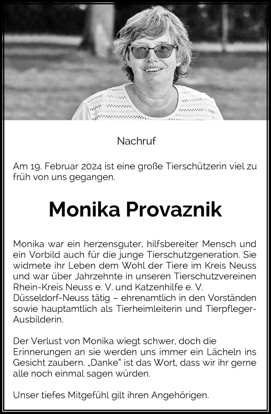 Traueranzeige von Monika Provaznik von Rheinische Post