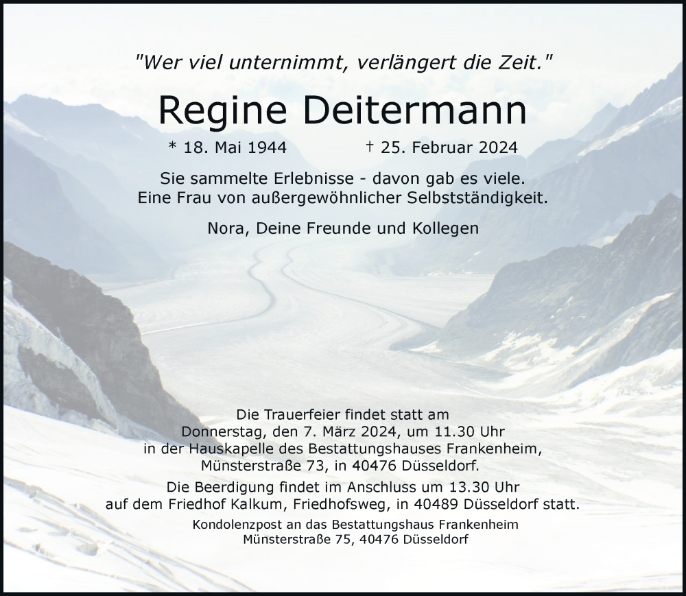  Traueranzeige für Regine Deitermann vom 02.03.2024 aus Rheinische Post