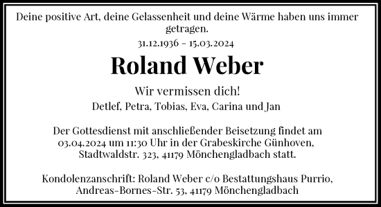 Traueranzeige von Roland Weber von Rheinische Post